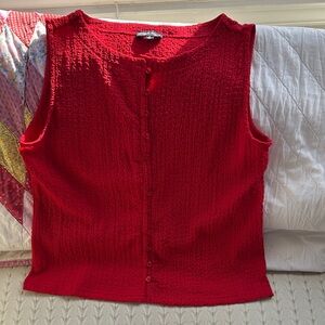 Chic Red Button-Down Sleeveless Blouse
